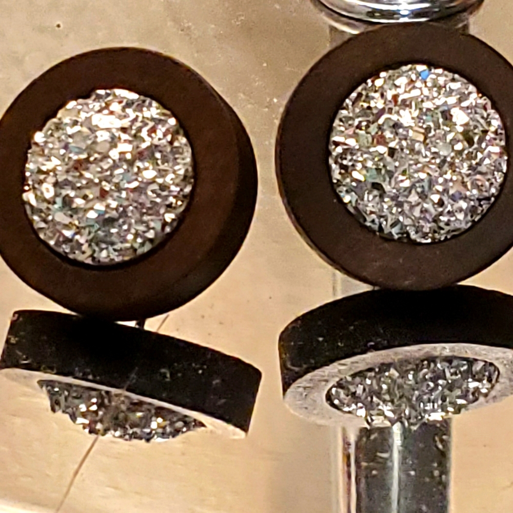 Wood Silver Drusy Stud Earrings